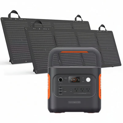 2200W Rated/4400W Peak Push Button Start Solar Generator 2000 V2 with 2 100W Mini-Solar Panels Outdoors and Emergency