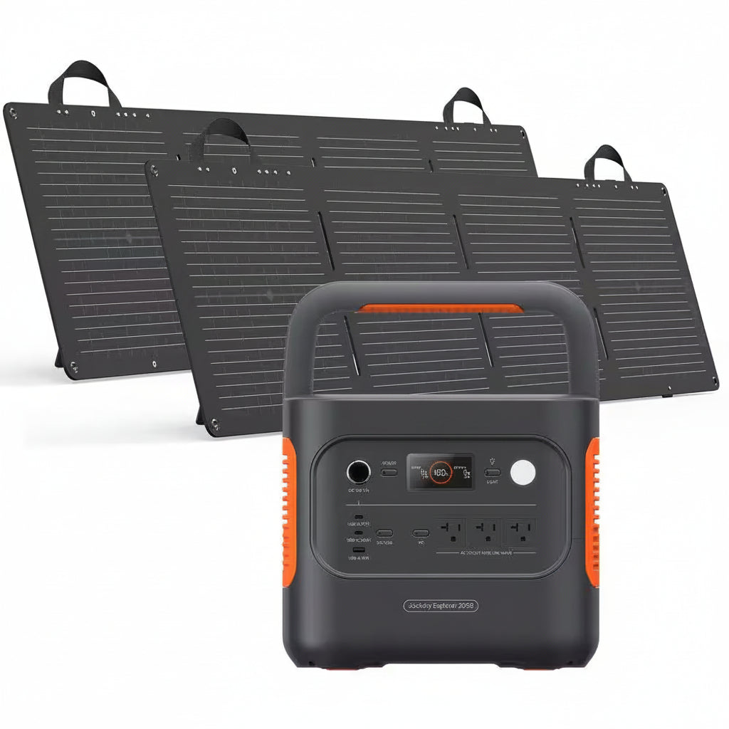 2200W Rated/4400W Peak Push Button Start Solar Generator 2000 V2 with 2 100W Mini-Solar Panels Outdoors and Emergency
