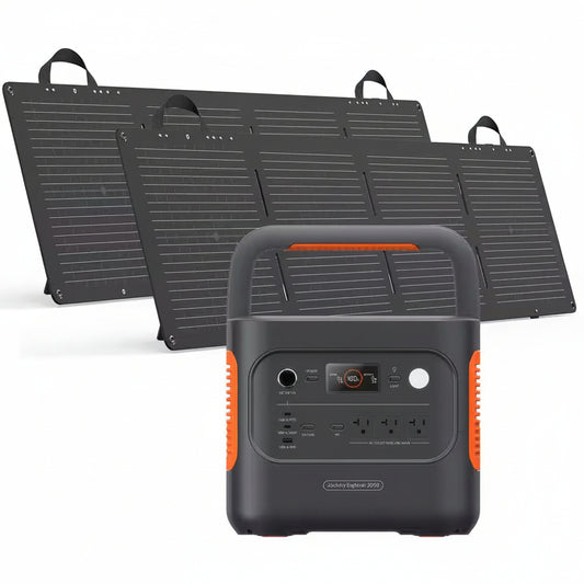 2200W Rated/4400W Peak Push Button Start Solar Generator 2000 V2 with 2 100W Mini-Solar Panels Outdoors and Emergency