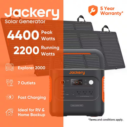 2200W Rated/4400W Peak Push Button Start Solar Generator 2000 V2 with 2 100W Mini-Solar Panels Outdoors and Emergency