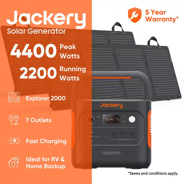2200W Rated/4400W Peak Push Button Start Solar Generator 2000 V2 with 2 100W Mini-Solar Panels Outdoors and Emergency