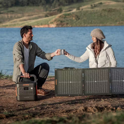 2200W Rated/4400W Peak Push Button Start Solar Generator 2000 V2 with 2 100W Mini-Solar Panels Outdoors and Emergency