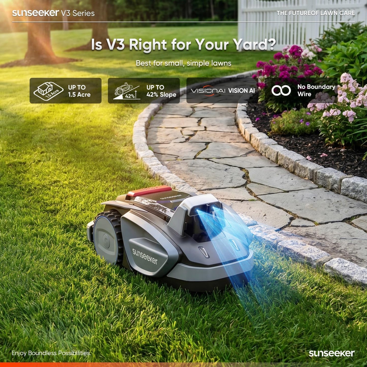V3 Robot Lawn Mower, Vision AI, 0.15 Acre, Wire-Free