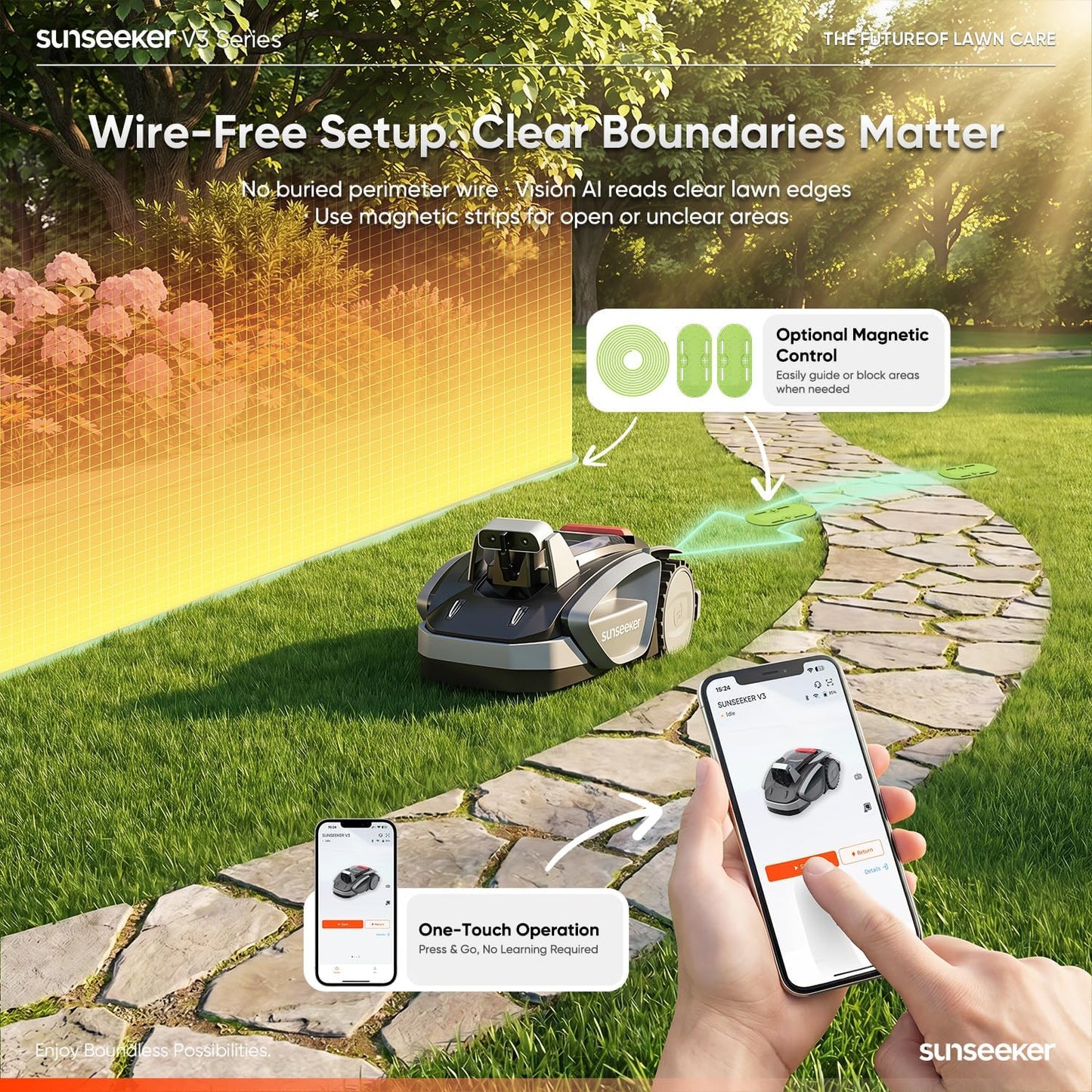V3 Robot Lawn Mower, Vision AI, 0.15 Acre, Wire-Free